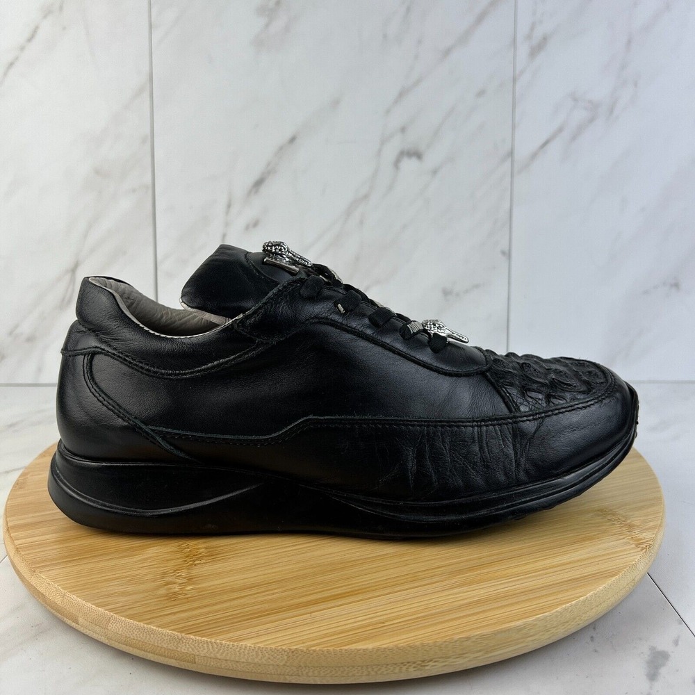 Mauri 8900 Mens Size 9 Black Genuine Leather Alligator Casual Sneakers Shoes